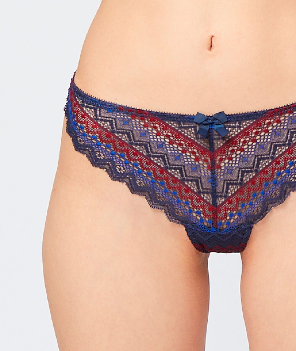 Tanga aus geometrischer spitze marineblau.