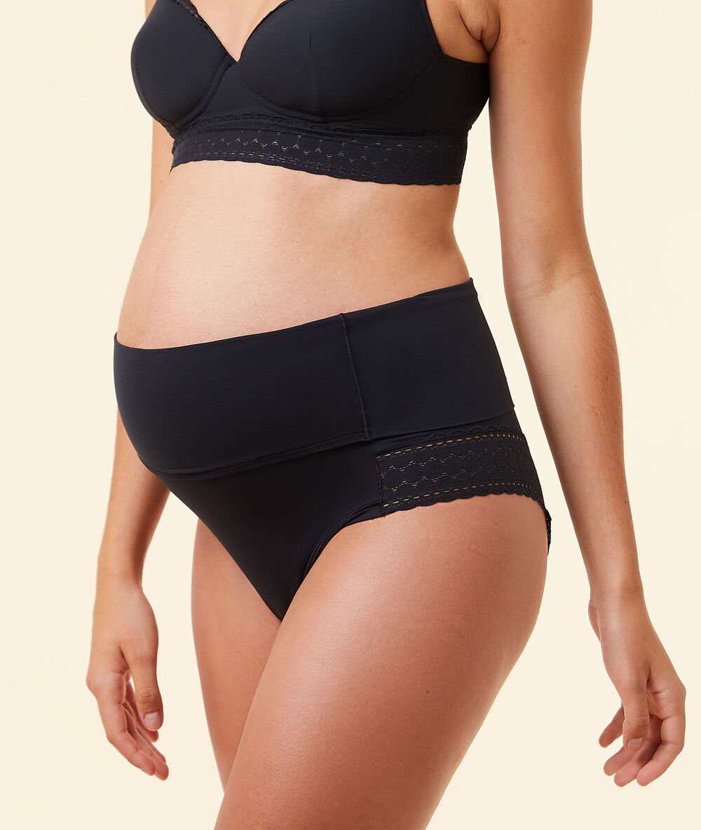 Panty mit hoher taille, gürtel umklappbar schwarz.