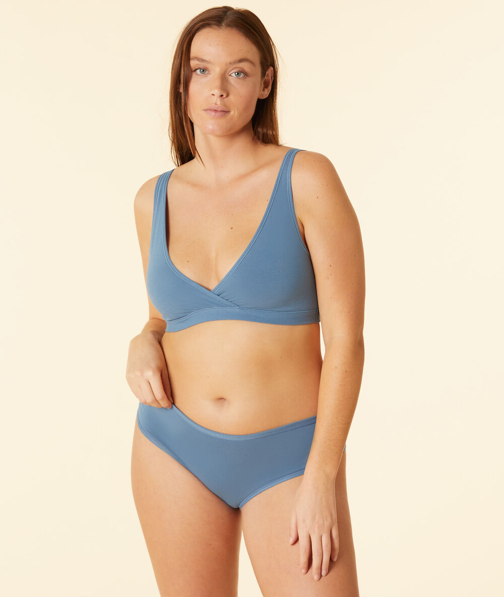 Wende-bustier aus dehnbarer bio-baumwolle blau.