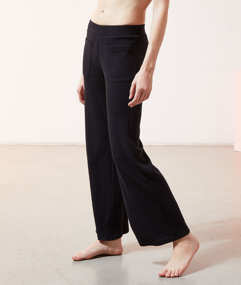 Gerippte loungewear-hose schwarz.