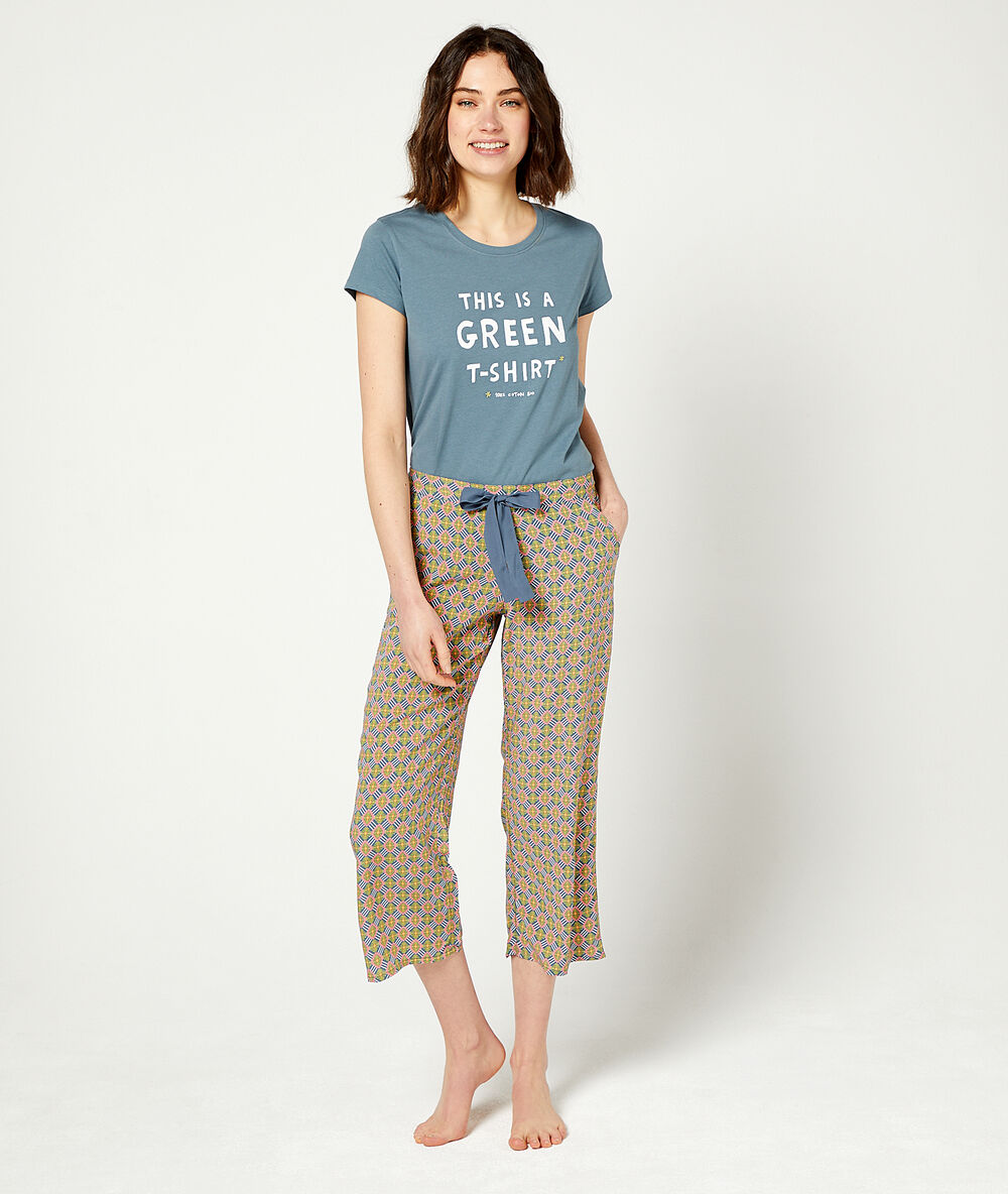 Capri-hose mit print zum binden marineblau.