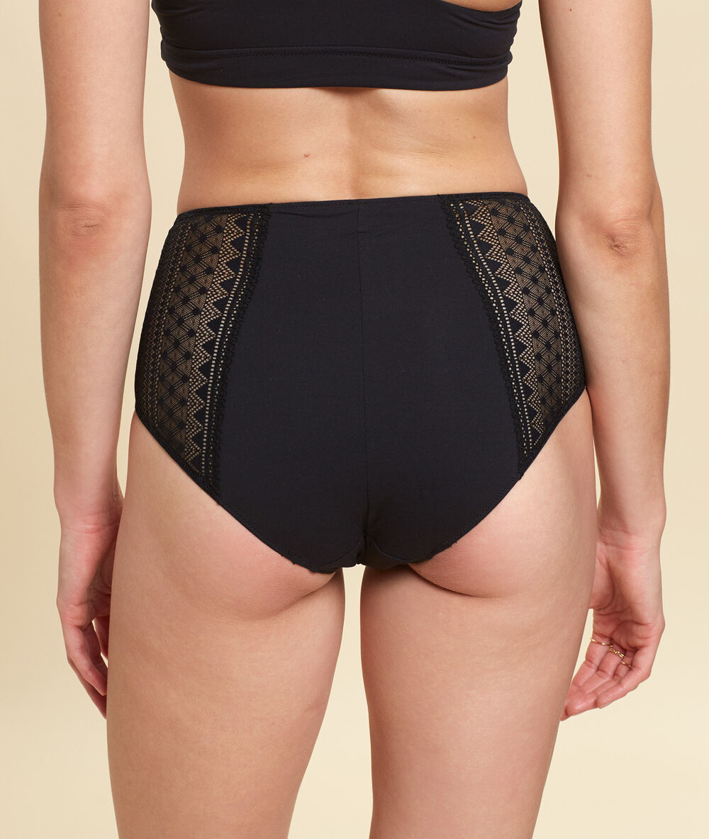 Panty mit hoher taille aus mikrofaser und spitze schwarz.