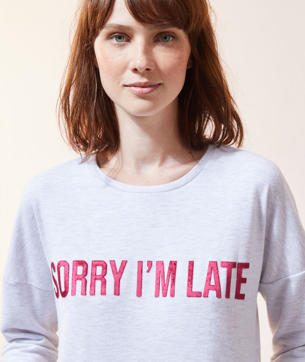 Nachthemd 'sorry i'm late' grau.