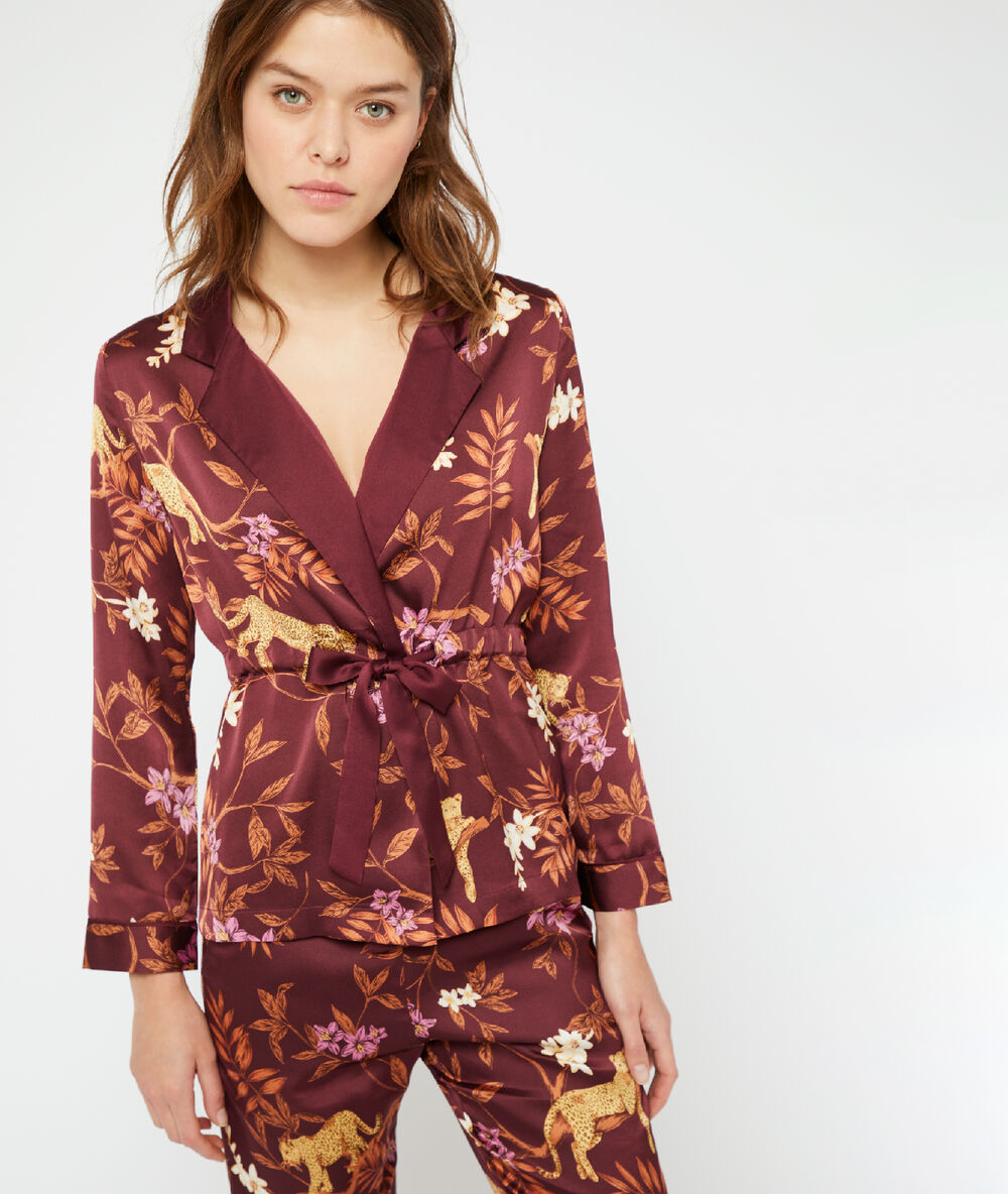 Pyjamaoberteil mit leoparden-print grenat burgund.