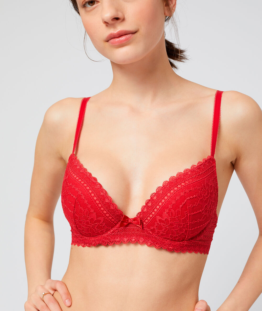 Bh nr. 2 – tief ausgeschnittener push-up aus spitze rot.