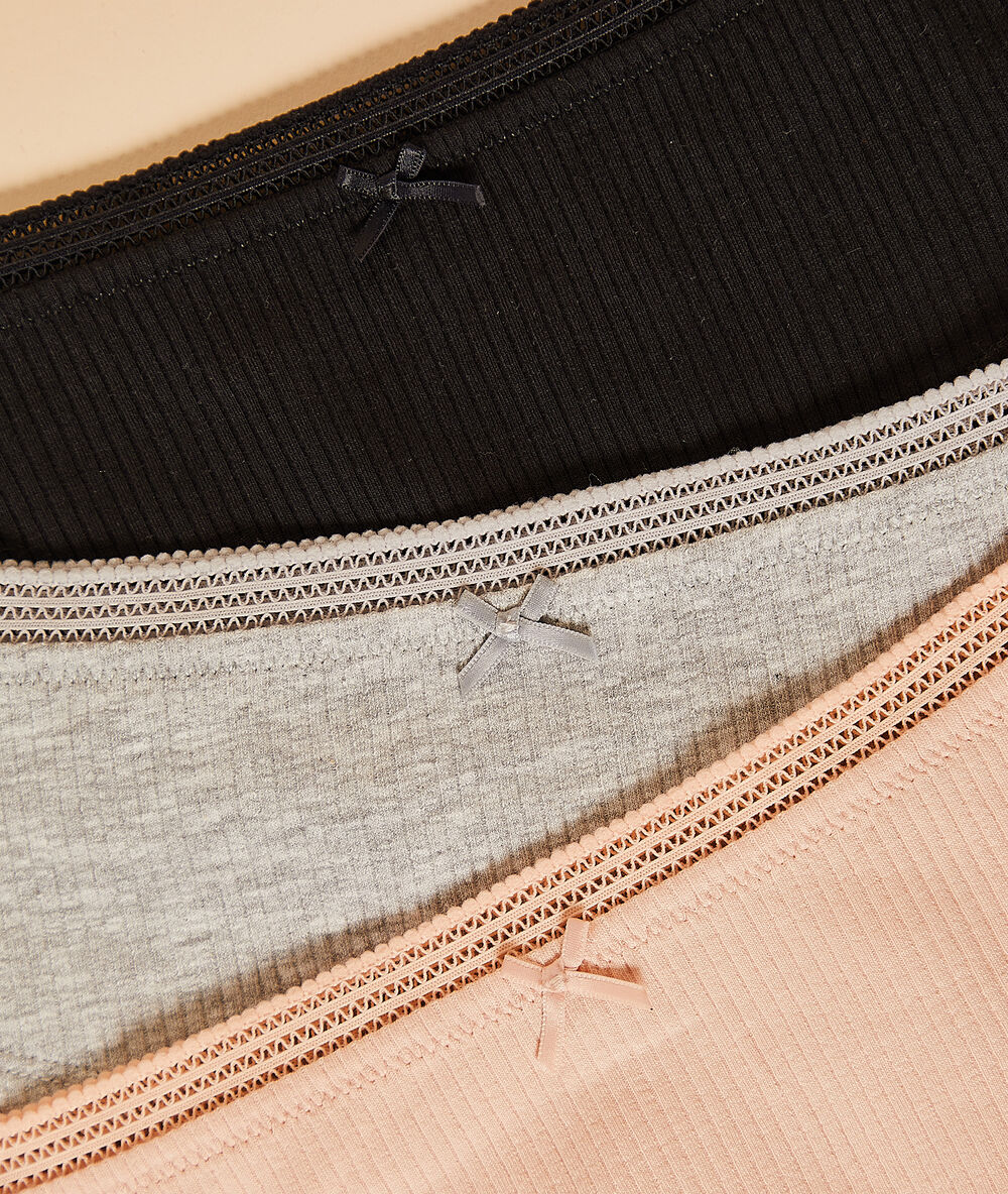 3er-set shortys, gerippt schwarz/ grau/ rosa.