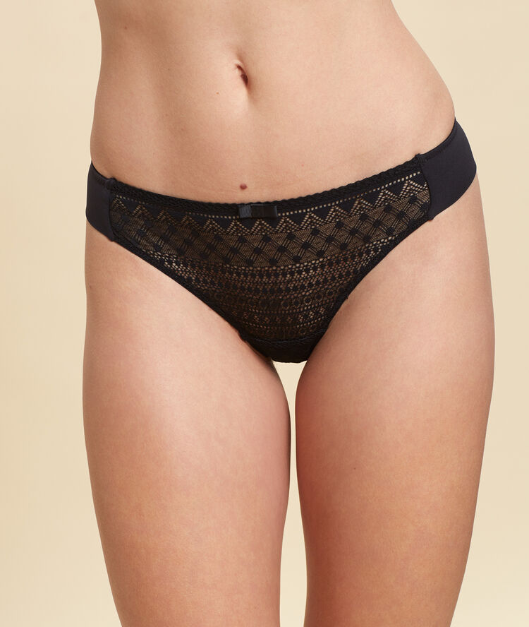 Tanga aus grafischer spitze schwarz.