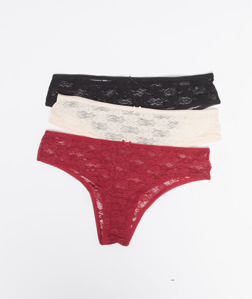 3-er pack hipster aus spitze granat.