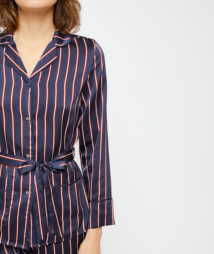 Chemise de pyjama à nouer imp fond marine.