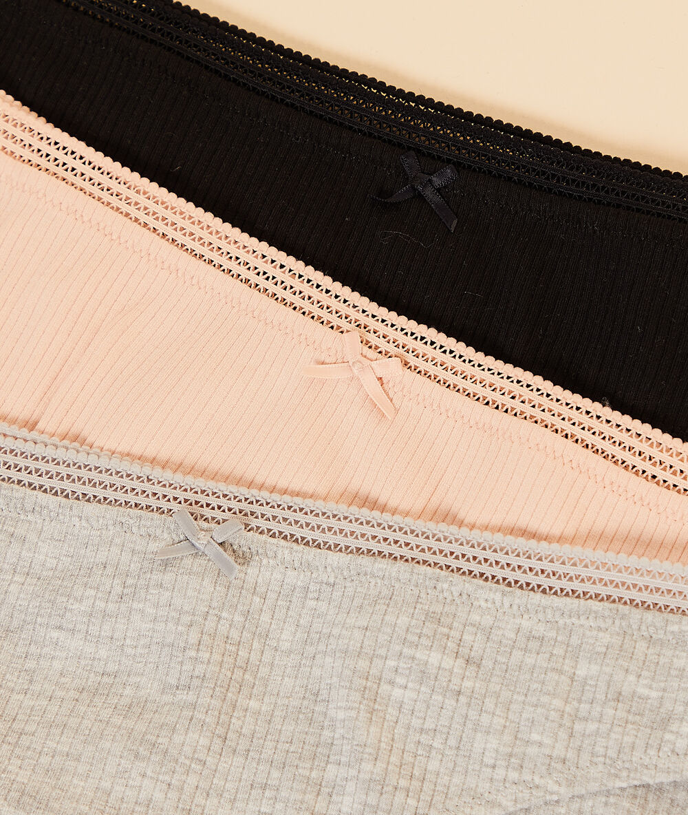 3er-set pantys, gerippt schwarz/ grau/ rosa.