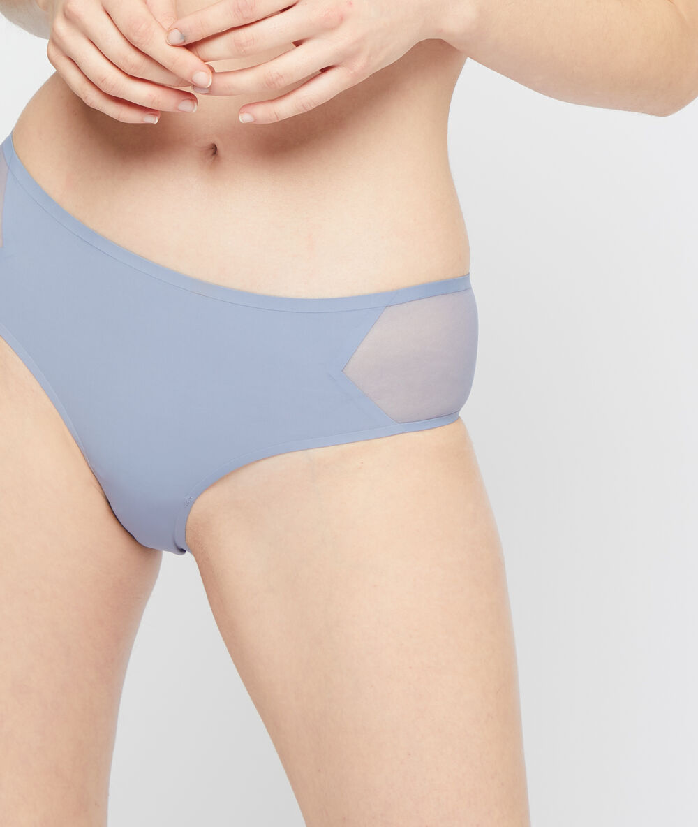Shorty aus mikrofaser und tüll blau.