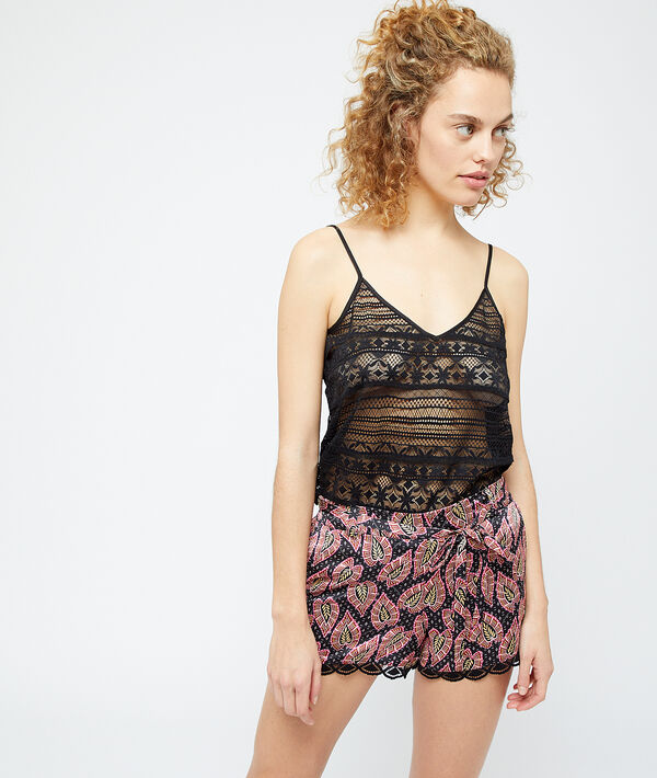 Seidig schimmernde Shorts mit Blätter-Print Seidig schimmernde Shorts mit Blätter-Print;${refinementColor}