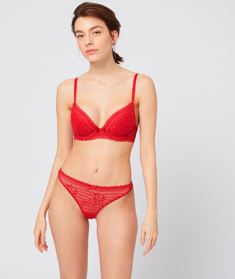 Bh nr. 2 – tief ausgeschnittener push-up aus spitze rot.