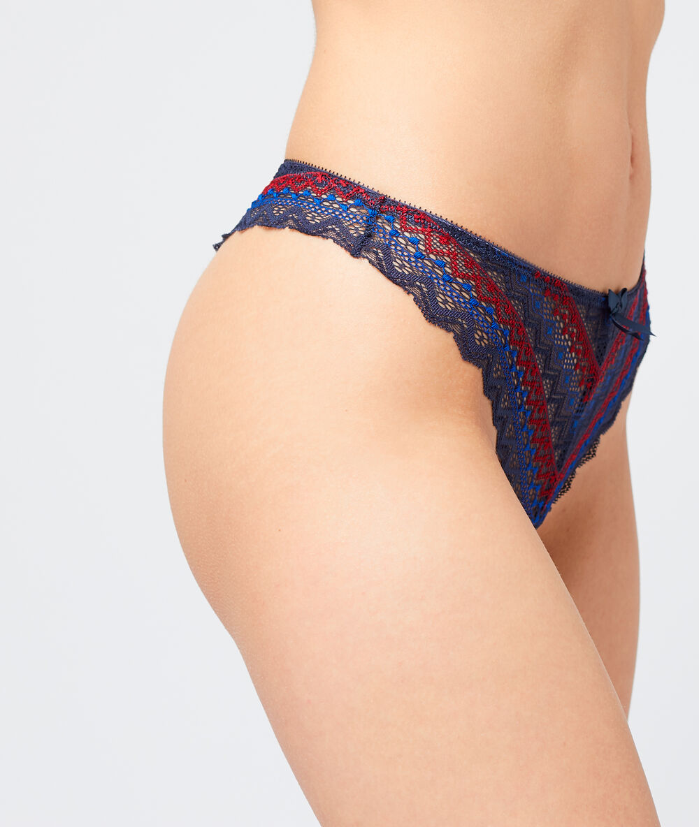 Tanga aus geometrischer spitze marineblau.