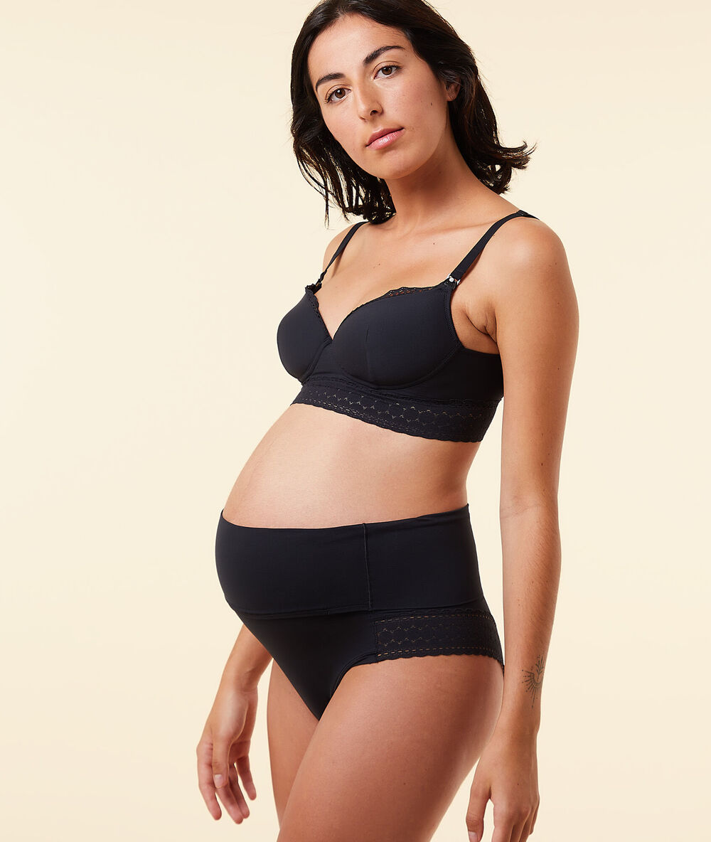 Panty mit hoher taille, gürtel umklappbar schwarz.