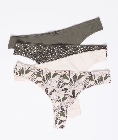 3er-set tangas aus baumwolle kaki.