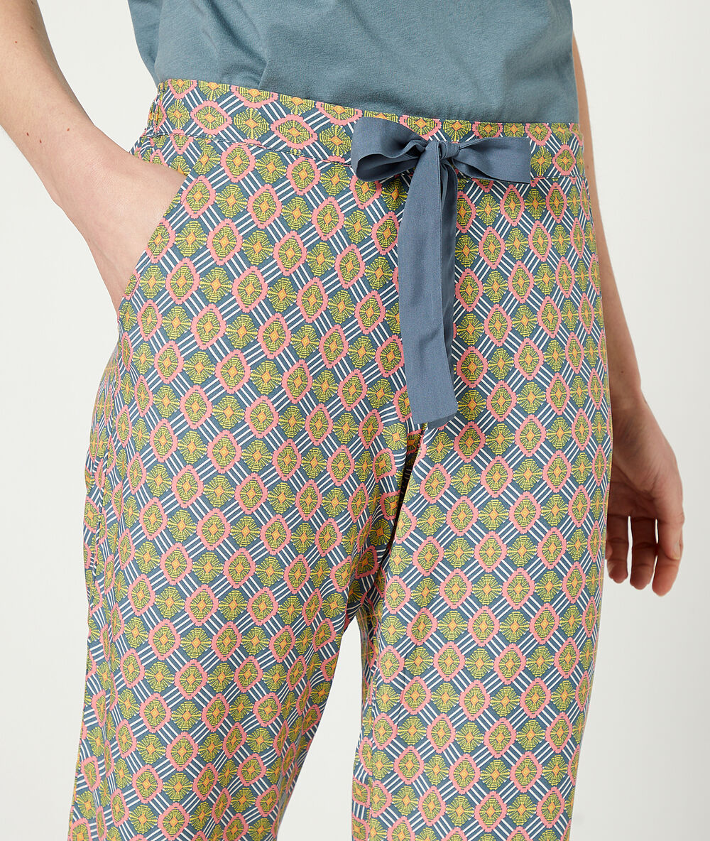 Capri-hose mit print zum binden marineblau.