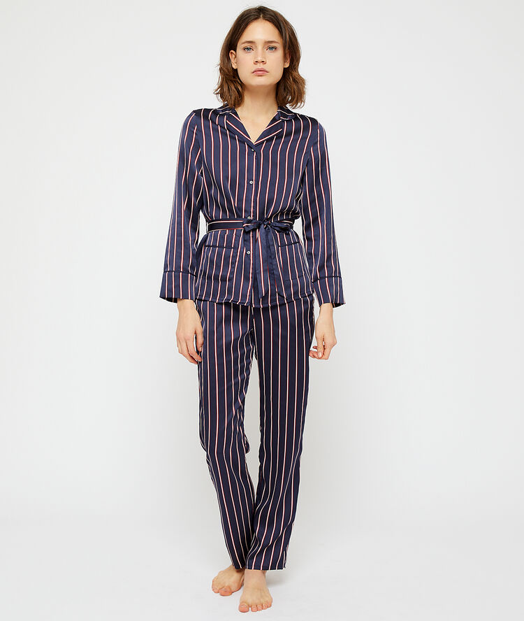 Chemise de pyjama à nouer imp fond marine.