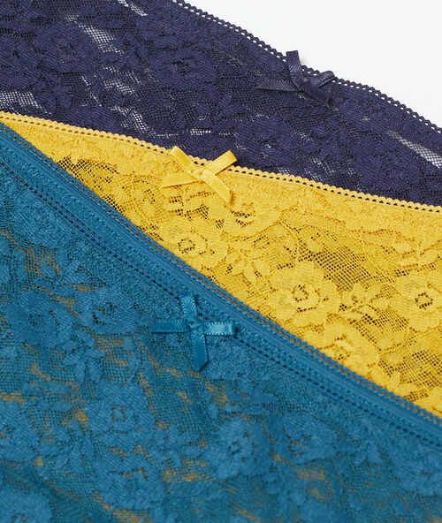 3-er pack hipster aus spitze blau / gelb.