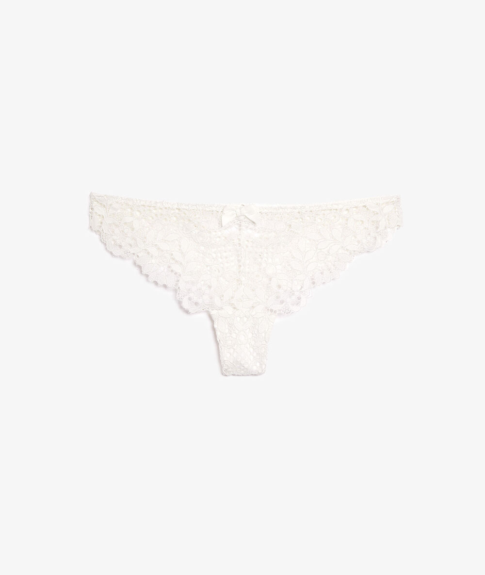 Tanga aus durchbrochener floraler spitze ekrü.