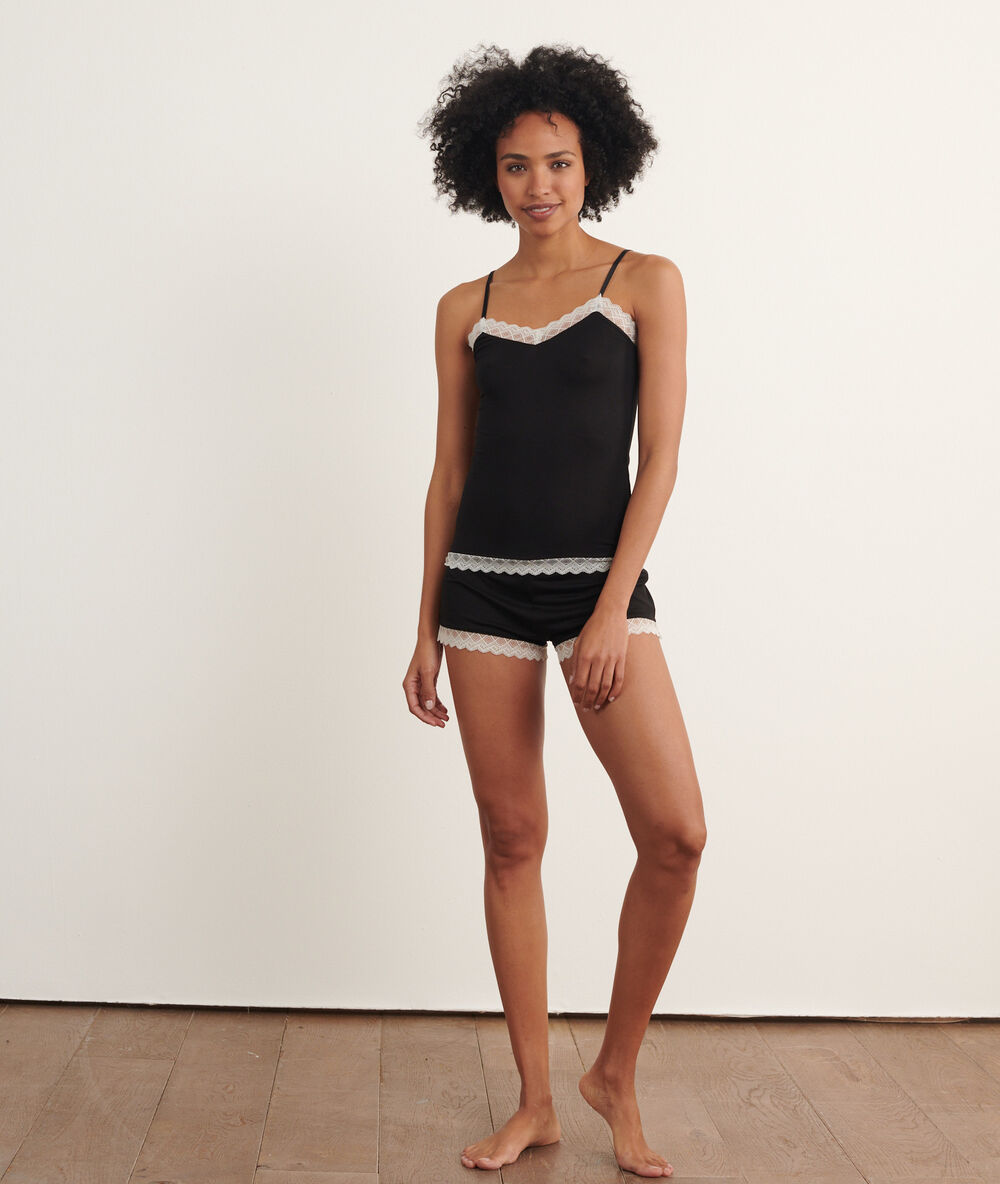 Pyjama-shorts mit spitzensaum schwarz.