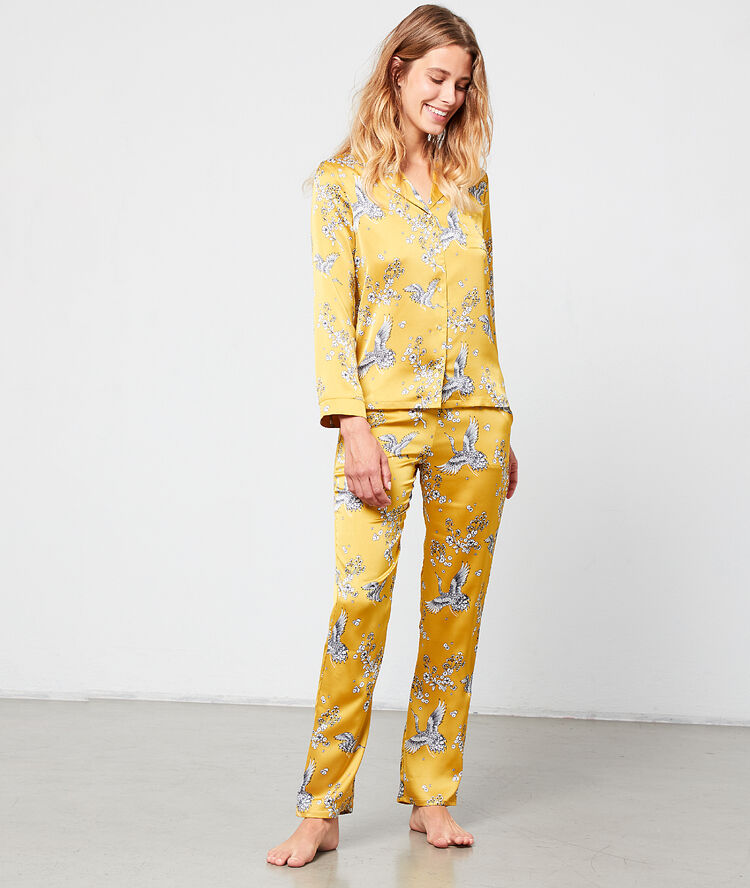 Pyjamaoberteil mit vogel-print anis.