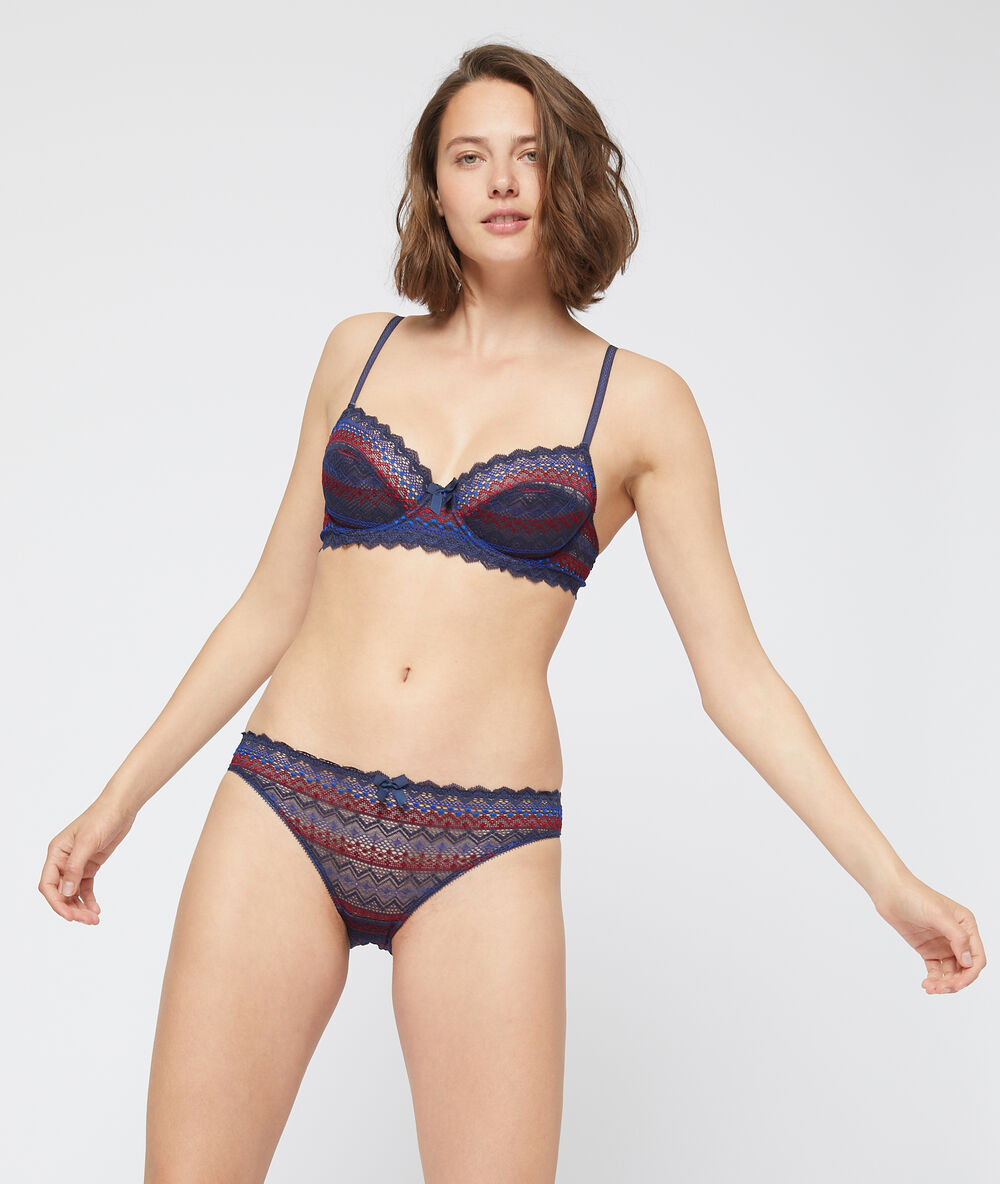 Panty aus geometrischer spitze marineblau.