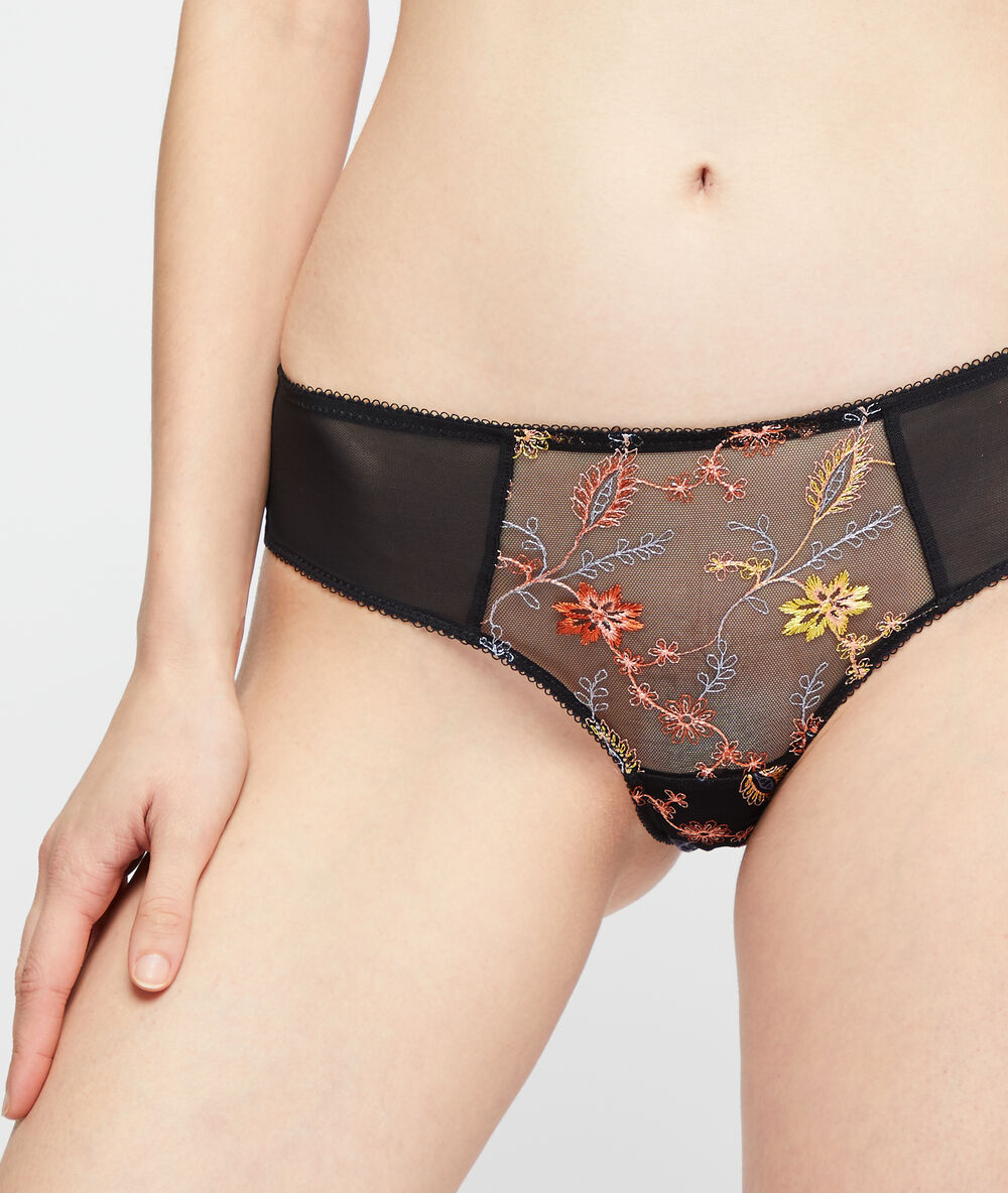 Shorty mit floralen stickereien schwarz.