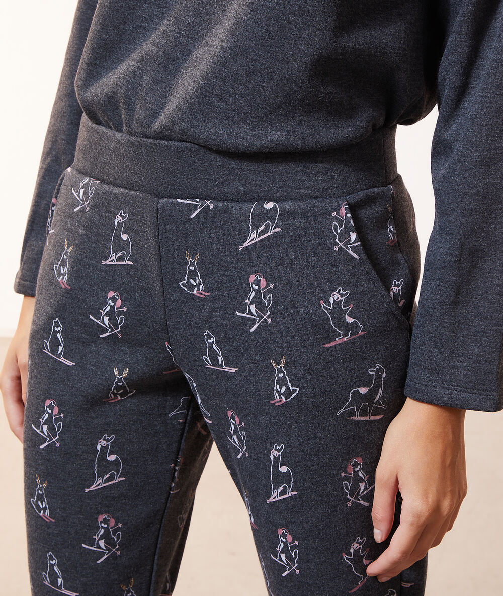 Hose mit print anthrazit.