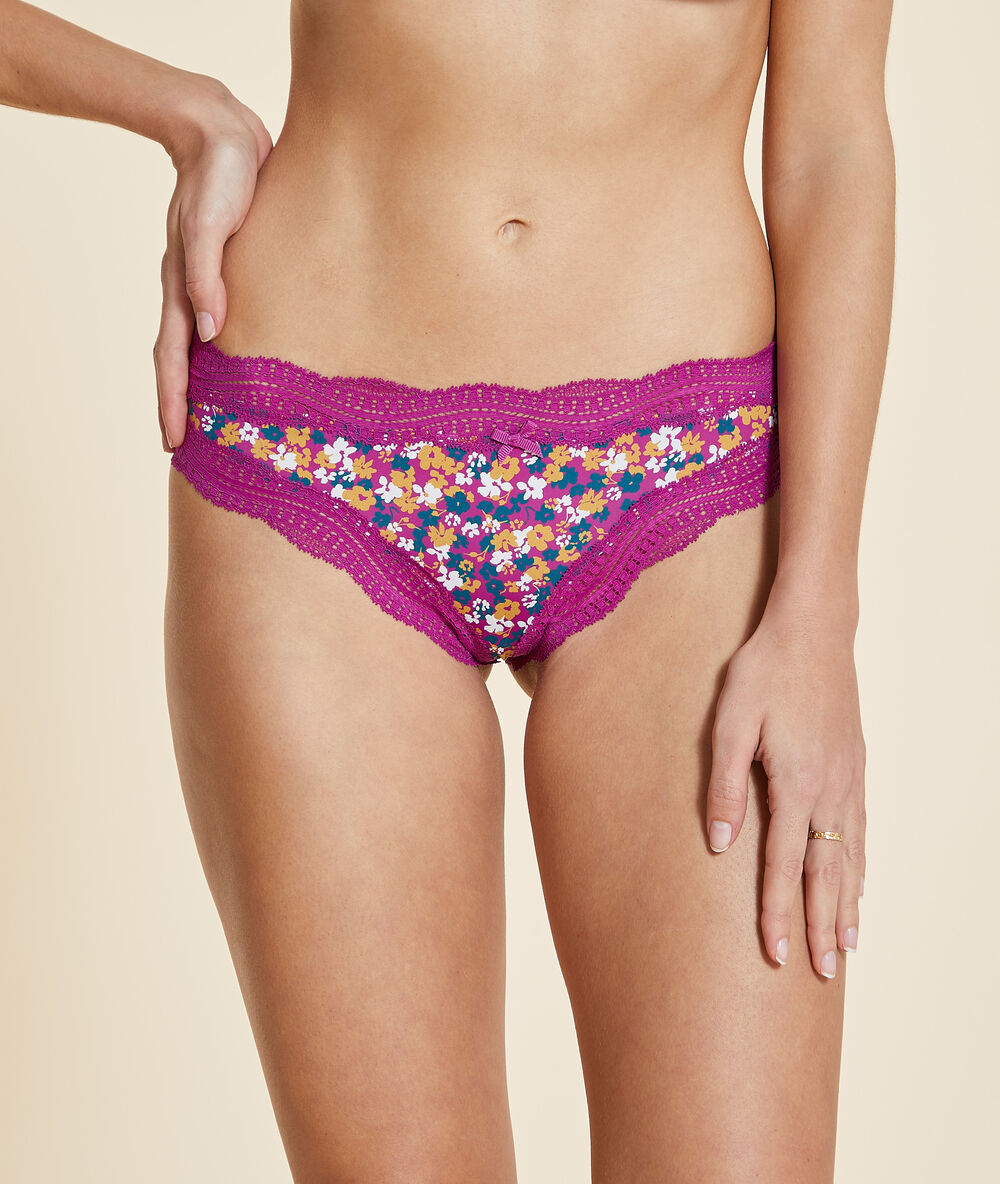 Tanga aus mikrofaser und spitze mit print fushia.