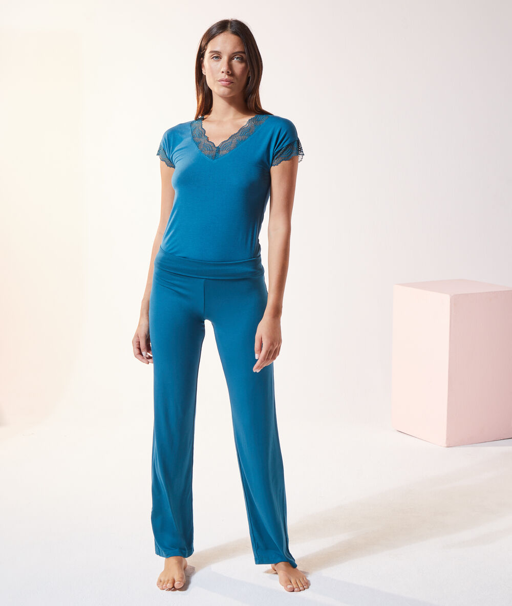 Hose mit hoher taille entenblau.