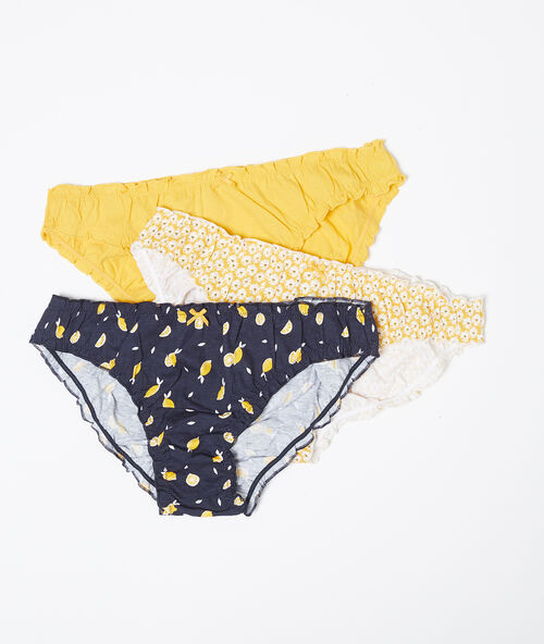 3er-set pantys aus baumwolle zitronengelb.