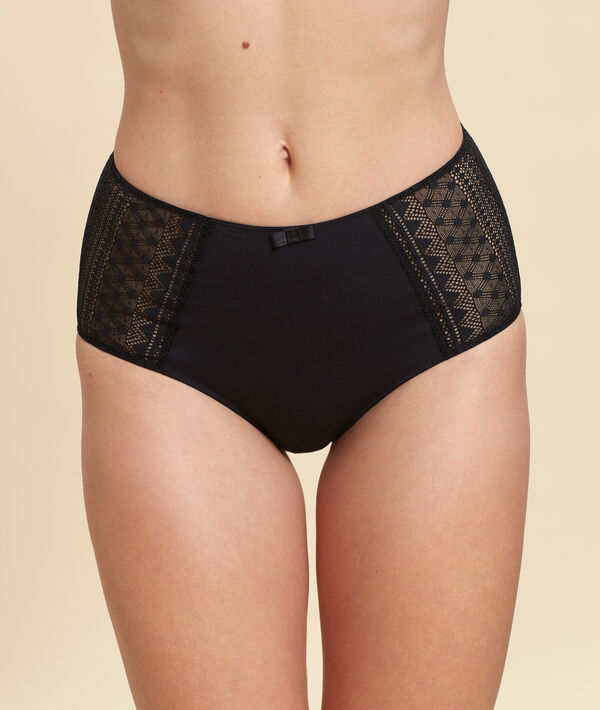 Panty mit hoher Taille aus Mikrofaser und Spitze Panty mit hoher Taille aus Mikrofaser und Spitze;${refinementColor}