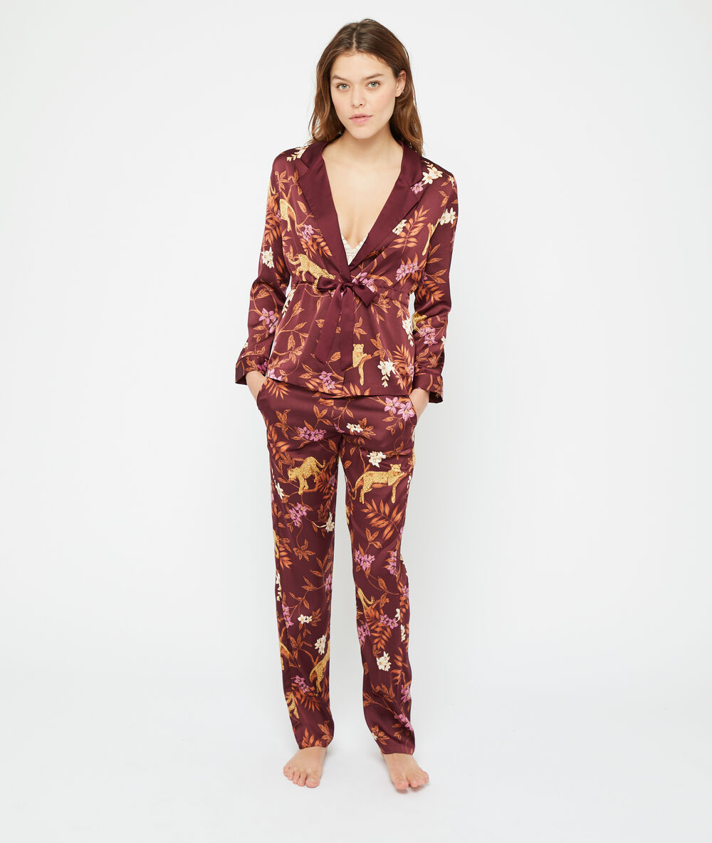 Pyjamaoberteil mit leoparden-print grenat burgund.