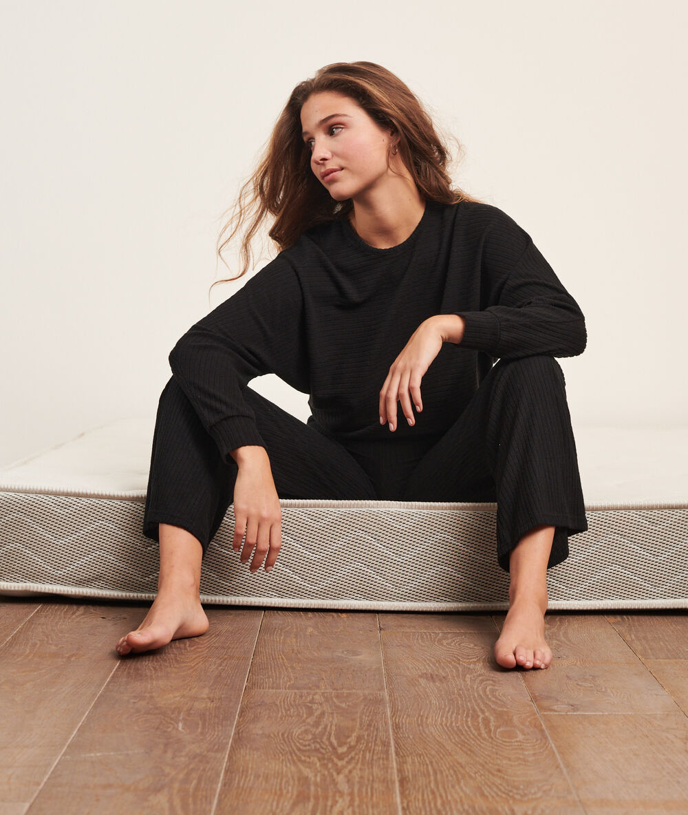 Gerippte loungewear-hose schwarz.