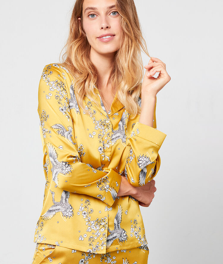 Pyjamaoberteil mit vogel-print anis.