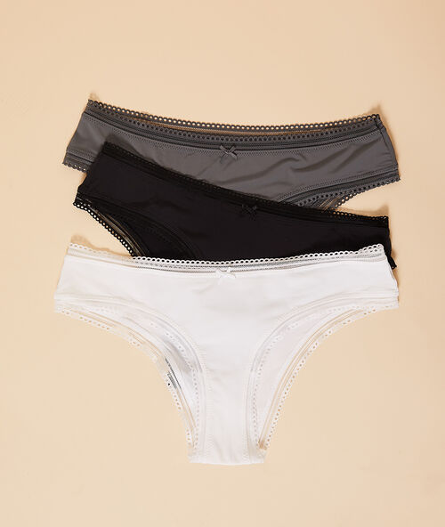 3er-set hipster, durchbrochener saum schwarz/ grau/ blau.