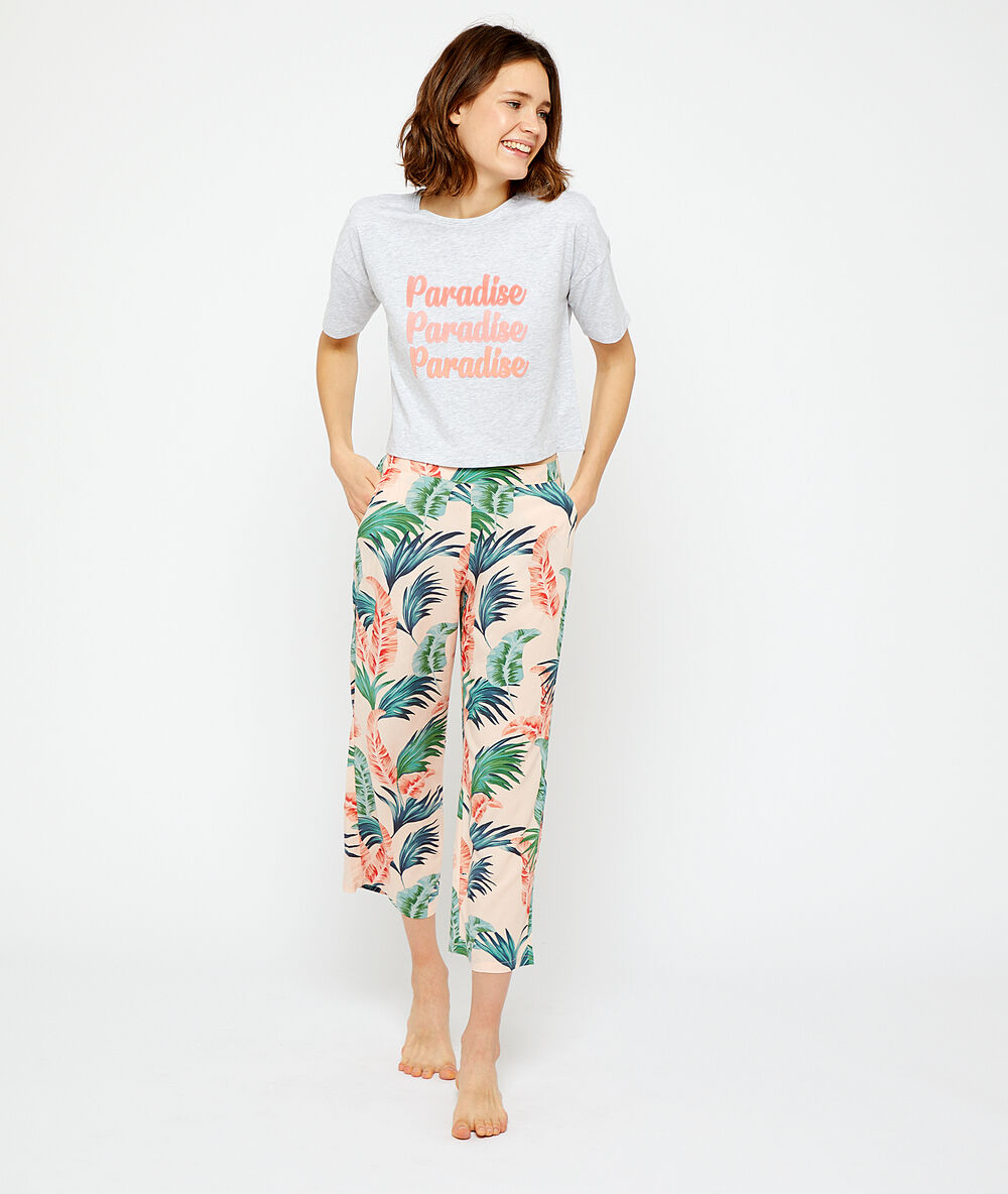 Pyjamahose aus ecovero-viscose, ausgestellte beine rosa.