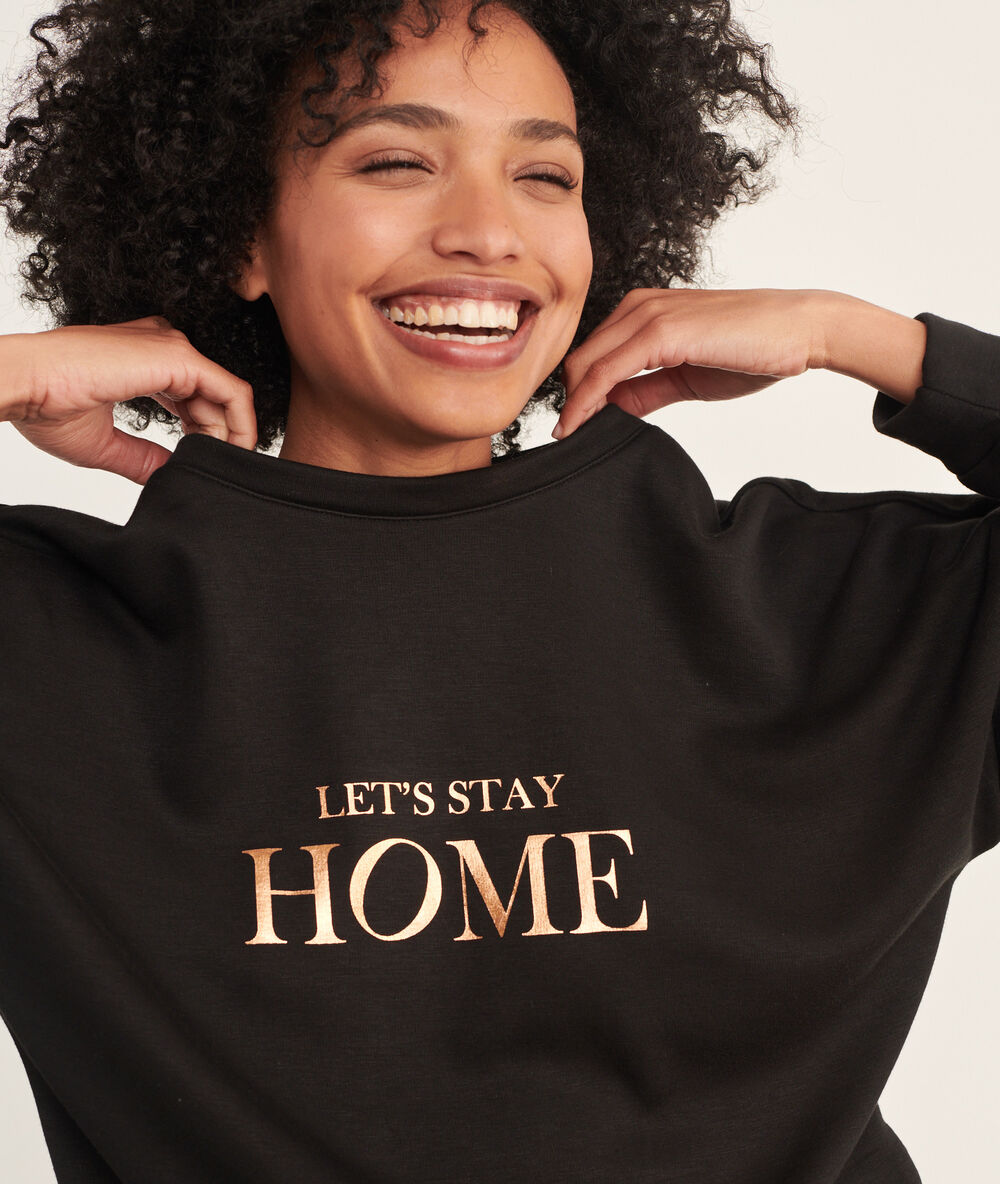 Top mit langen ärmeln „let's stay home“ schwarz.