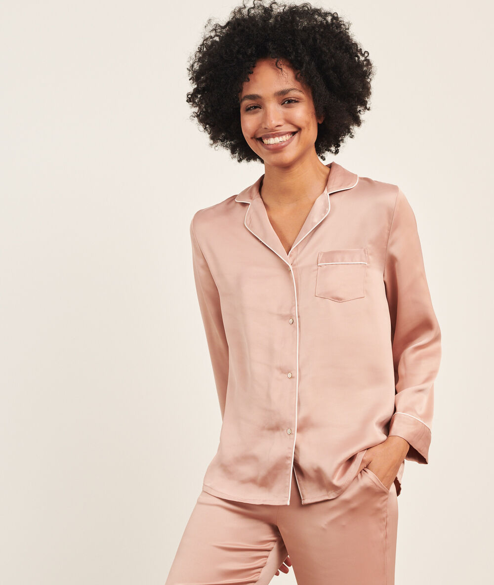 Seidig schimmerndes herrenpyjamahemd babyrosa.