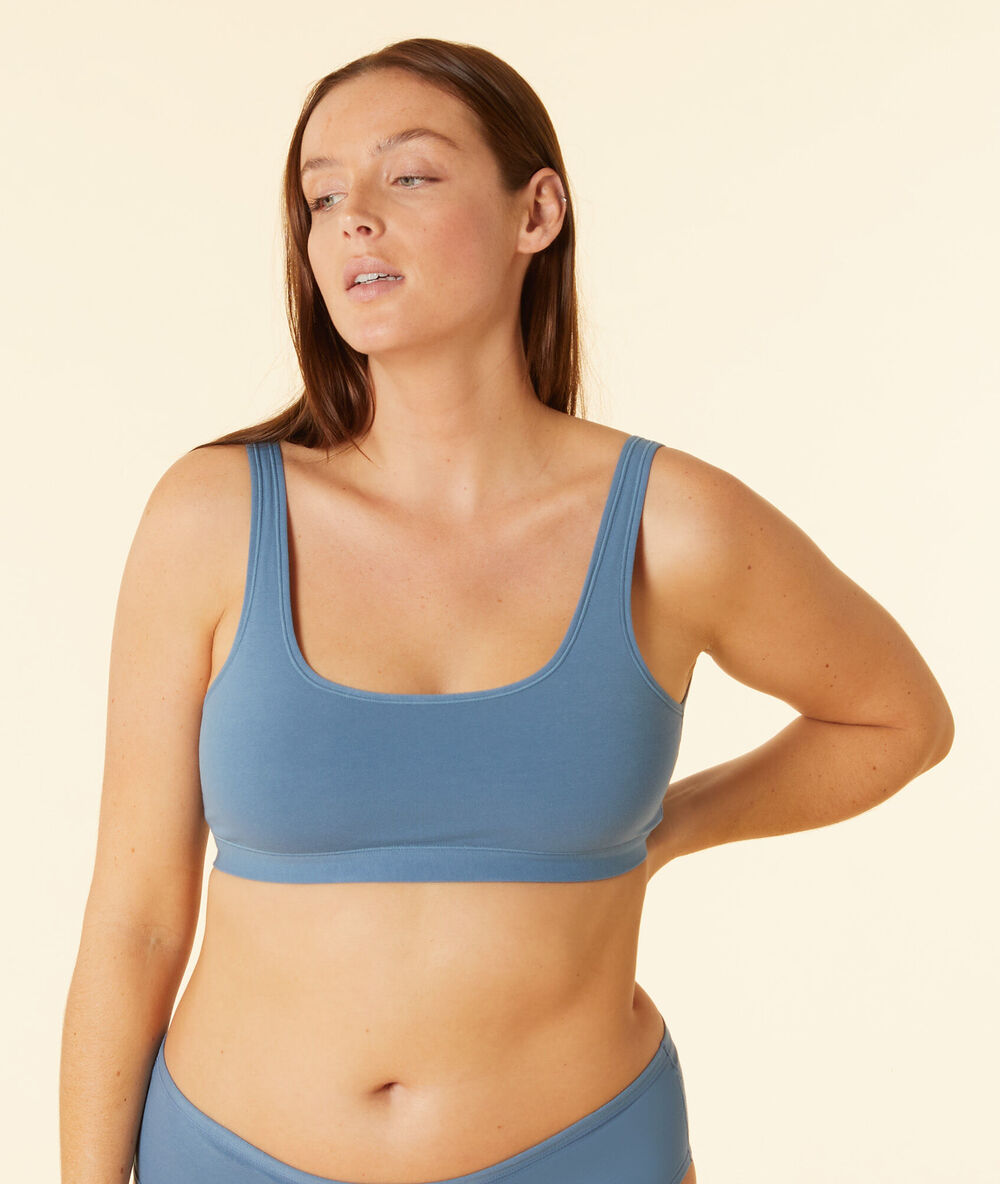 Wende-bustier aus dehnbarer bio-baumwolle blau.