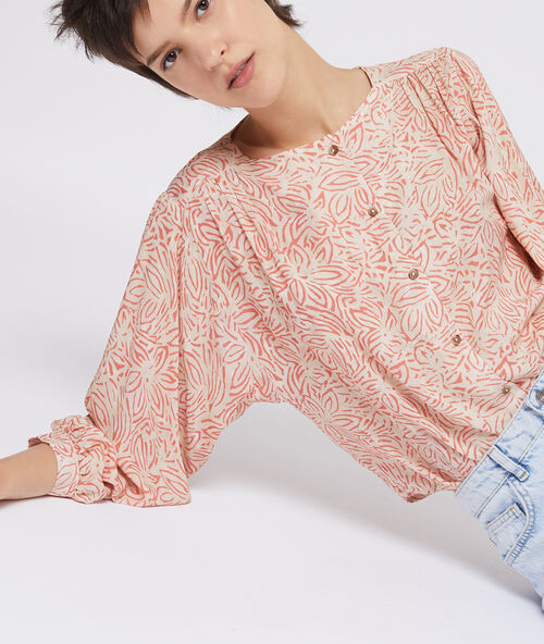 Blouse à imprimé fleuri ecru.