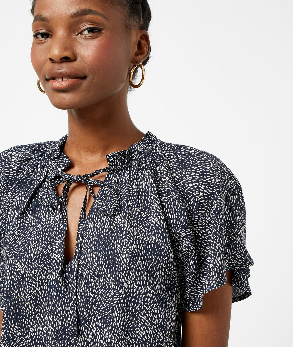 Bluse zum binden mit print marineblau.