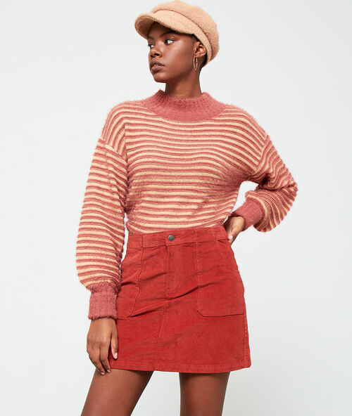 Jupe trap&egrave;ze effet velours rouille.