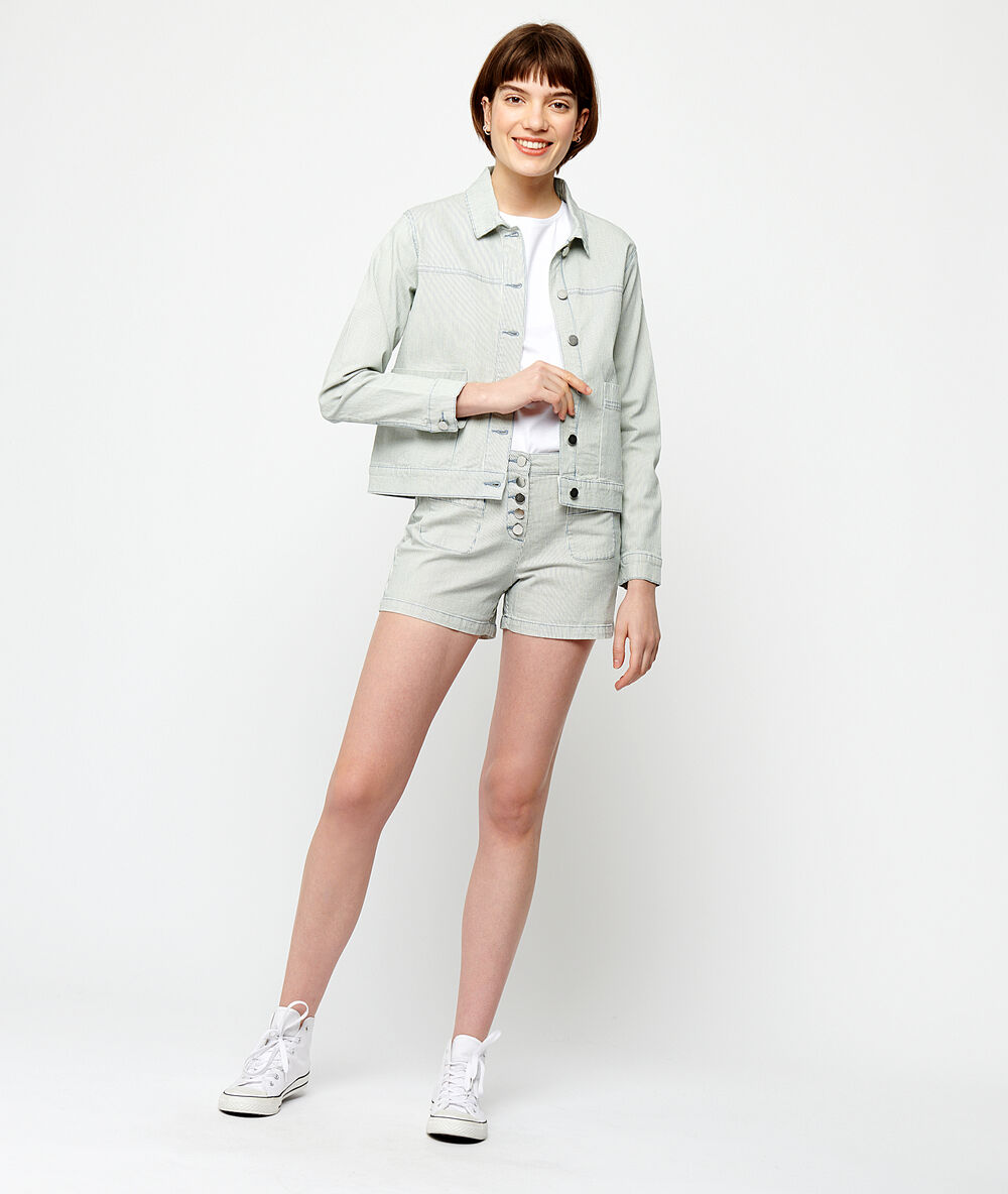 Jacke aus gestreiftem jeansstoff himmelblau.