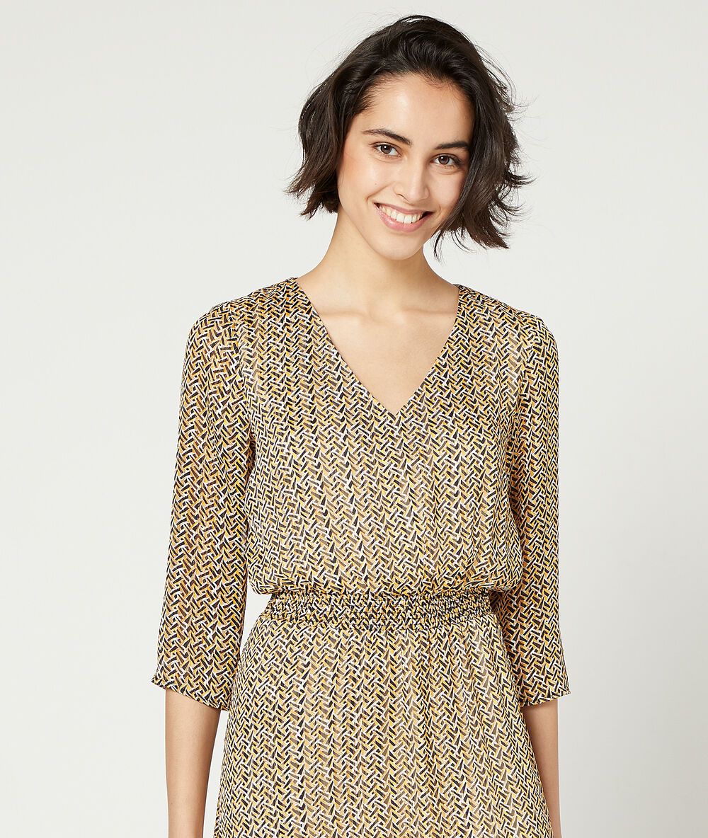 Langes gesmoktes kleid currygelb.