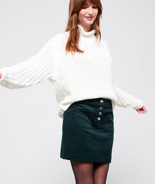 Jupe en velours c&ocirc;tel&eacute; for&ecirc;t.