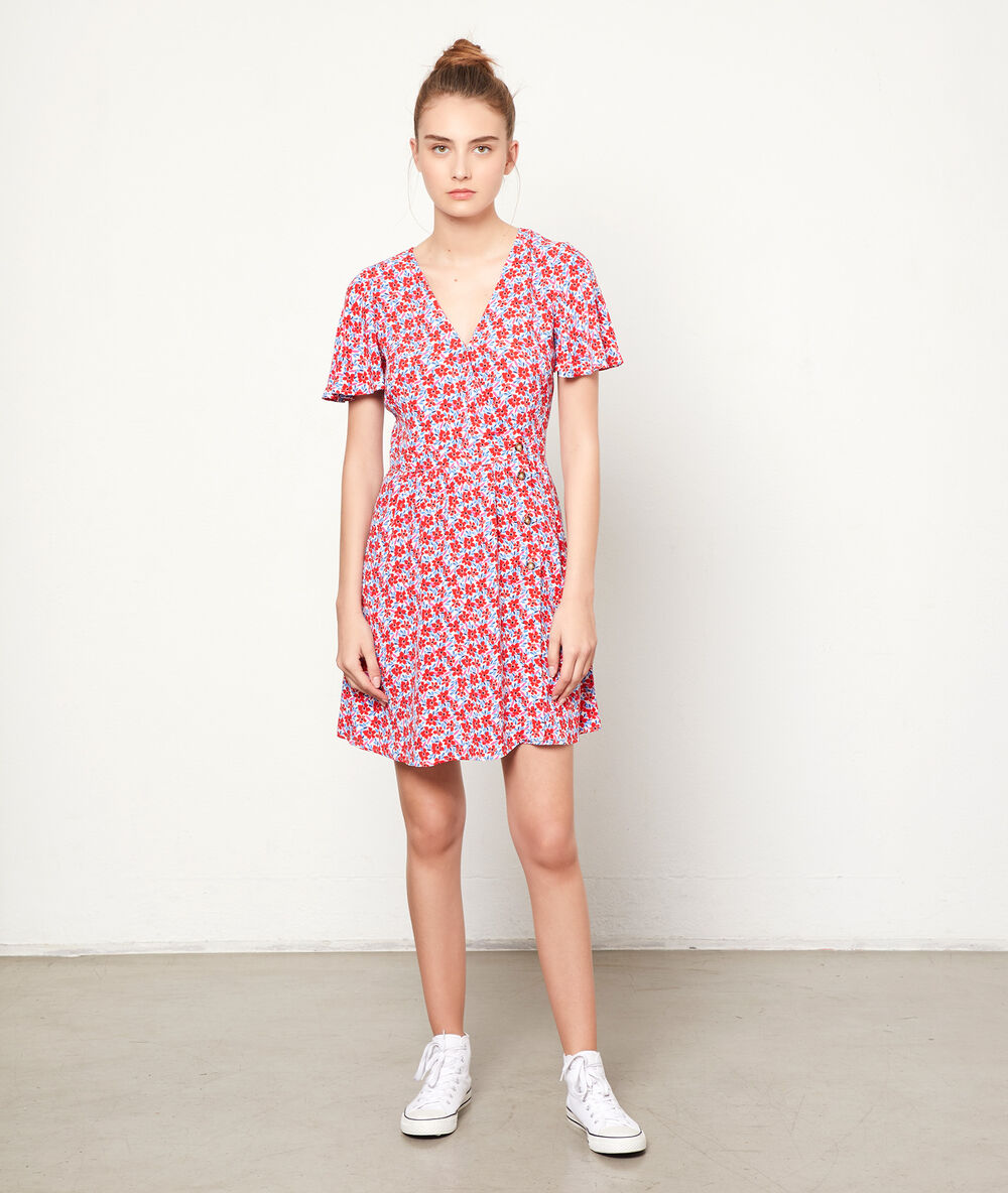 Kleid mit floralem print zum knöpfen geranium.