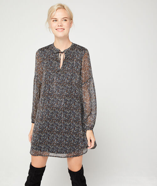 Robe fluide &agrave; imprim&eacute; floral marine.