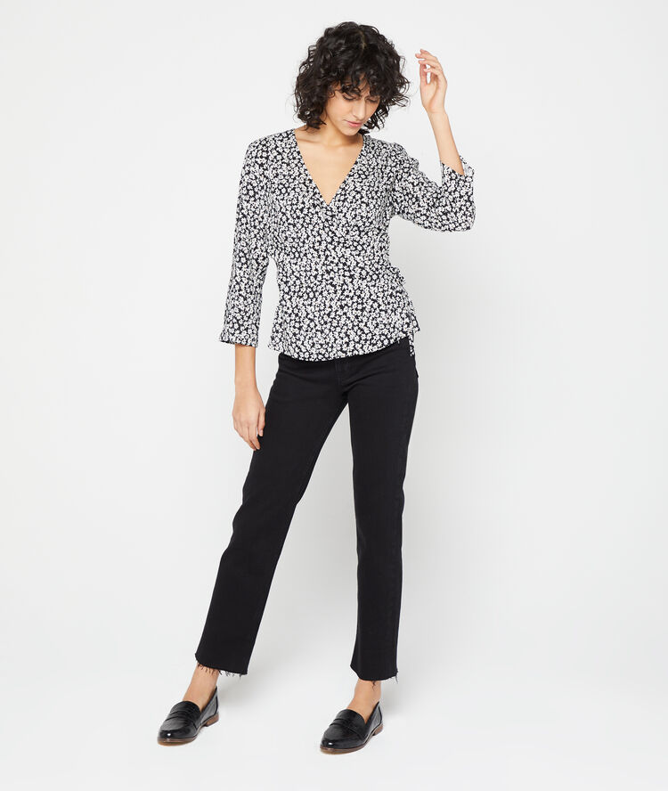 Wickelbluse mit floralem print schwarz.